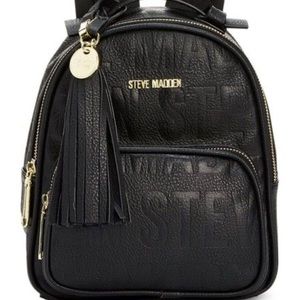 STEVE MADDEN LOGO MINI BACKPACK BLACK LEATHER